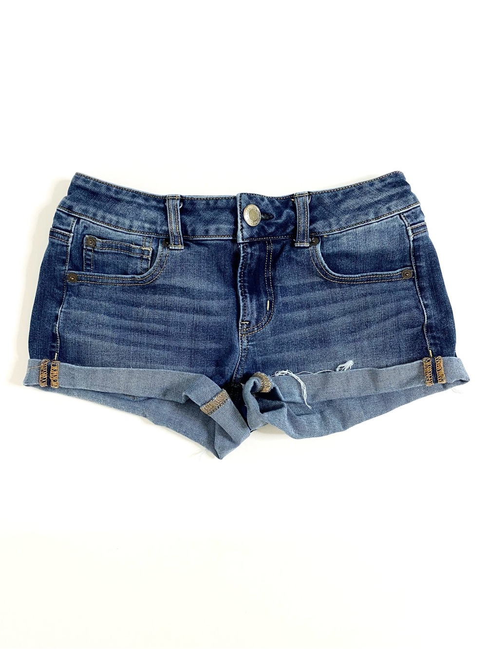 American Eagle | Dark-Wash Denim 360° Super Stretch Shortie Jean Shorts Sz 2
